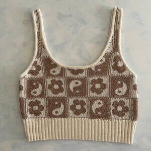 American Eagle Retro Flower Knit Cropped Tank Top